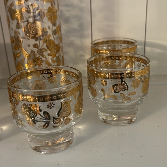 Culver Sallye 22K Gold MCM Cocktail Pitcher & 6 Glasses Barware Set - Picture 2 of 6